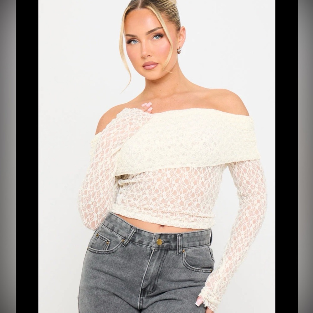 HYFVE  IVORY ROMANCE LACE OFF-SHOULDER TOP